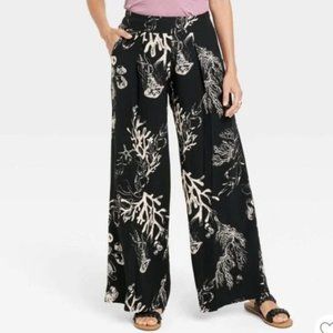 A New Day - Women's High Rise Wide Leg Black Pants - Sea Print